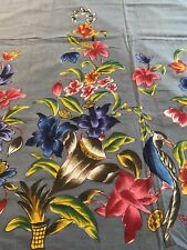 Vintage Batik Cotton Fabric Panel Beautiful Birds Flowers Vibrant Colors on Gray picture