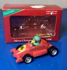 American Greeting 1996 Grandson Racecar Christmas Ornament Forget Me Not Vintage picture