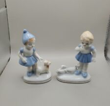 2 Vintage Porcelain Figurines, Girl With Birds, Girl With Dog, Japan EUC picture