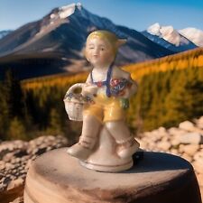 GERMAN Miniature Porcelain Figurine Boy with Flowers #20474 VTG 1930's picture