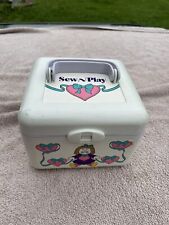 Vtg Sew-n-Play Sewing Box White Purple Heart Design Tape Thread Toy Scissors picture