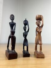Vintage Lot of 3 Haiti Tribal Folk Art Wooden Hand Carved Figurines picture