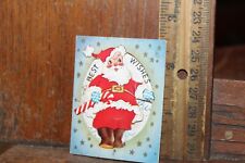 Vintage Christmas Small Die Cut Best Wishes Santa Claus picture