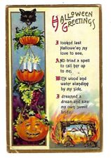 c1914 Halloween Postcard Fireplace, Hangging Pumkin Planter, Halloween Poem picture