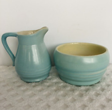 Govancroft Stoneware Light Pale Blue-Green Small Creamer and Open Sugar Bowl picture