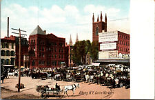Vtg 1905 Centre Market Horse Wagon Advertising Signs Albany New York NY Postcard picture