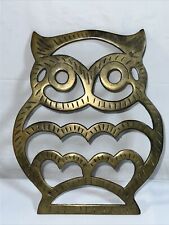 Brass Owl Trivet Vintage Kitchen Wall Art Mid Century 6.75