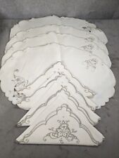 8 Piece Vintage Fine Linen Embroidered Placemat Set w/ Napkins picture