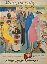 1958 vintage Schlitz beer ad, Cartoon Friend Dinner Kitchen & Refrigerator  picture