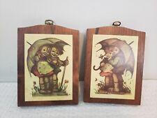 (J24) Vintage Hummel Wooden Wall Plaques Girls Boys Umbrella Rain Decor Set of 2 picture
