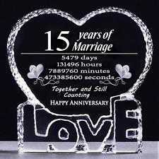 YWHL Fifteen 15 Year Marriage Gifts for Her 15th Anniversary Crystal Paperweight picture