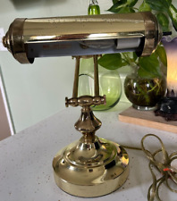 Vintage Brass Bankers Desk Table Lamp Adjustable Arm Double Hinge Library Piano picture