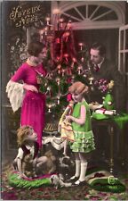 Postcard Christmas France Joyeux Noel  Family Opening Presents Tinted CEKO 1933 picture