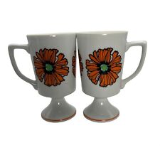 MCM Flower Power Mugs Set of 2 Floral Footed Coffee Tea Goblet Retro 70s picture