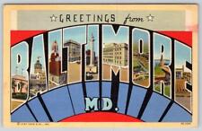 1946 GREETINGS FROM BALTIMORE MARYLAND MD VINTAGE LARGE LETTER LINEN POSTCARD picture