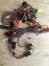 2 Vintage Strings Christmas Lights C7 Noma wooden berries working cloth string picture