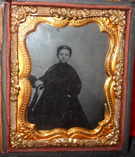 1/9th size Ambrotype of young girl on chair, half case picture
