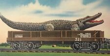 Postcard Exaggerated Alligator on Train Flat Car All the Way from Florida c1930s picture