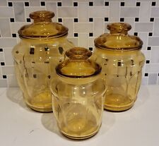 Set Of 3 MCM Vintage LE Smith Thumb print Golden Amber Glass Canisters  picture