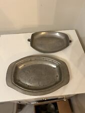Concord Pewter Oval Serving Dish 12x8 462 And Unmarked Pewter Dish 9x7 picture