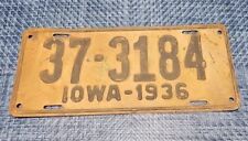 1936 IOWA License Plate 37-3184 Mancave Decor Garage Art Craft picture