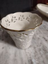 Vintage Lenox 4 Inch Pierced Rose Hearts Vase Ivory China 24K Gold Trim USA picture