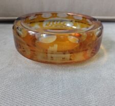 RARE BOHEMIAN  CUT TO CLEAR Amber Etched  Ashtray READ picture