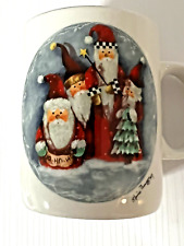 1997 Vintage ELAINE THOMPSON SIGNED Christmas MUG Santa helper Coffee HO HO HO picture