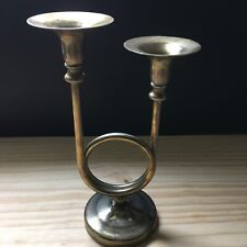 Vintage 1970s Brass French Horn Double Candle Holders Candlesticks 11