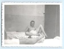 Vintage 1930's 40's Photo US Army Officers laying in Barracks 3.5