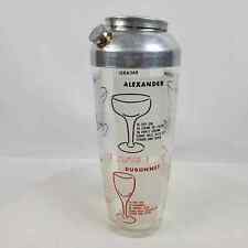 Vintage 1970s Mixed Drink Shaker Mixer w/ 8 Recipes On Glass 9 Inch picture