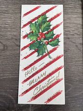 Vintage Christmas Card Red Stripe Holly Light And Gay, Unused picture
