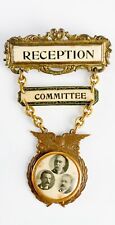 Antique Victorian Reception Committee Medal Brass White Celluloid Pin Badge picture