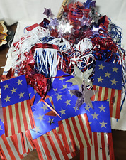 LARGE LOT PATRIOTIC 4TH JULY USA USED FLAGS STREAMERS HATS BANNERS DECORATIONS picture