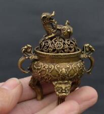 Chinese Old Handmade Pure Brass Beast Head Statue Incense Burner picture