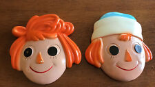 Vintage 1940s Plaster Chalkware Raggedy Ann & Andy Heads Wall Hangings picture