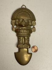Authentic Solid Brass Inca Wall Hanging El Tumi God Dagger Knife Warrior Peru picture