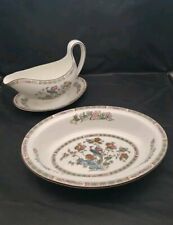 WEDGWOOD KUTANI CRANE Gravy Boat With Attached Underplate & Oval Serving Bowl picture
