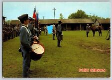 Postcard Fort Gibson Stockade reenactment flag blued out on copy only    D-2 picture