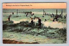 Virginia Beach VA-Virginia, Bathing in the Surf at the Beach, Vintage Postcard picture
