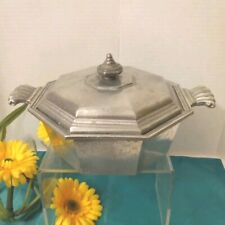Vtg International Silver Co Pewter Octagon Rustic Casserole Baking Dish w/Lid picture
