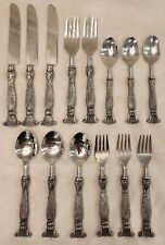 Victorian Brutalist Sandcast Unmarked Stainless Flatware Set Of 14 Pieces Total picture