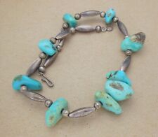 Native American Navajo Sterling Torpedo Bench Turquoise Nugget Necklace *AS-IS* picture