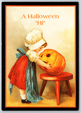 Continental Halloween Trick or Treating Pumpkin Child Art Vintage Postcard picture