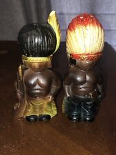 Vintage Handmade Native American Indian Chief Kitschy Salt & Pepper Shakers EUC picture