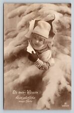 c1920 Best Wishes For A Happy New Year Kid Busts Through Canvas ANTIQUE Postcard picture