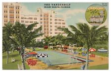 The Vanderbilt Hotel Miami Beach Florida FL Postcard c1951 Pool View Linen picture