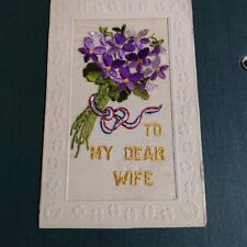 Hand Embroidered Postcard From WW1 France. Soldier's Souvenir Sent To Loved One. picture