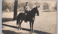 MILITARY OFFICER RIDING BLACK HORSE c1910 real photo postcard rppc antique picture