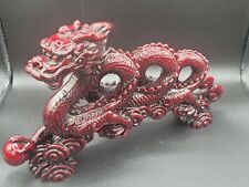 Vintage Chinese Feng Shui Large Cinnabar Red Resin Dragon Statue 12